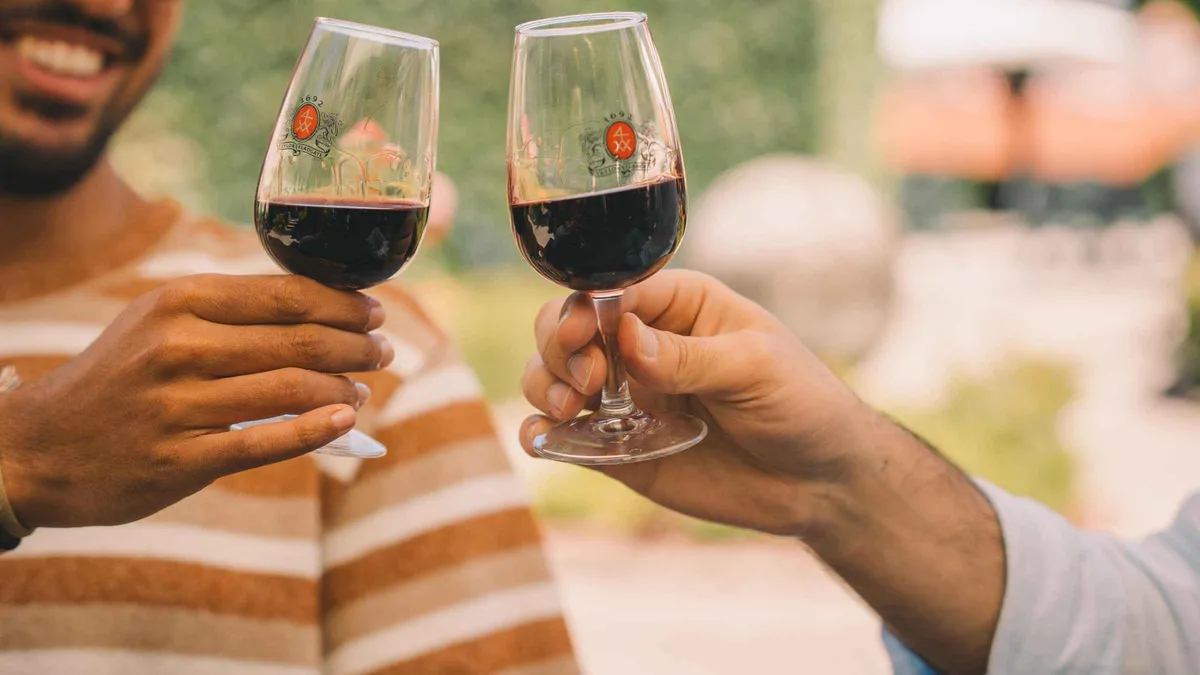 Taylor's port cellars and tasting garden in Vila Nova de Gaia on a port wine cellar tour from Porto, Portugal