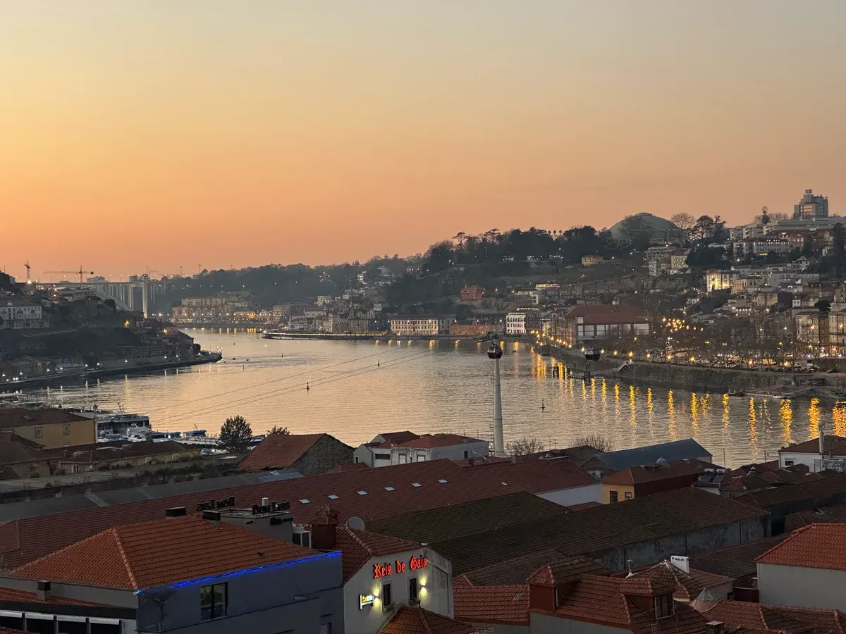 The Douro at sunset seen from the hill of Vila Nova de Gaia, seen on a port wine cellar tour in Vila Nova de Gaia