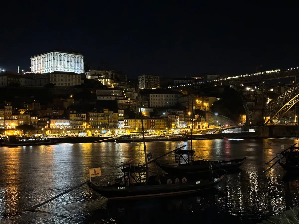 The Gaia riverfront and the Douro at night, seen on a port wine cellar tour in Vila Nova de Gaia