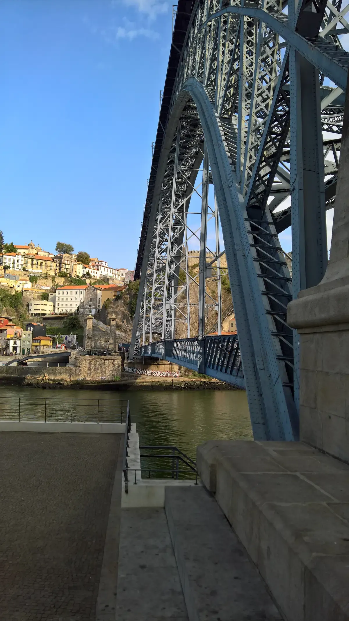 The lower deck of the Dom Luís I bridge, the walk from Ribeira to the Gaia riverfront, seen on a port wine cellar tour in Vila Nova de Gaia